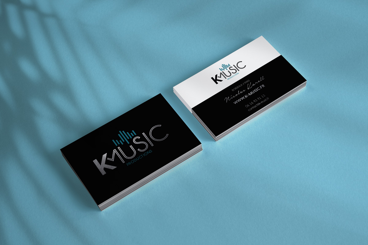 Création de cartes de visite pour K-Music productions, identité visuelle, couleurs et typographies, print